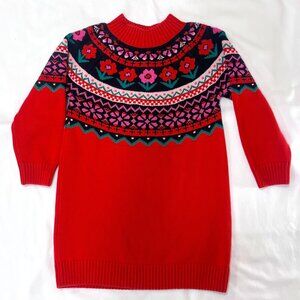 Hanna Andersson Girls Sweater Dress Fair Isle Floral Knit Red Pink 6-7Y